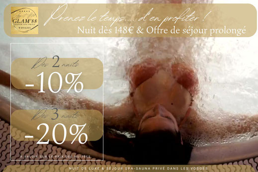 Promo nuitée spa-sauna privé dès 148€ sur le massif des Vosges et prix réduit de -10% (2 nuits) et -20% pour les plus longs séjours