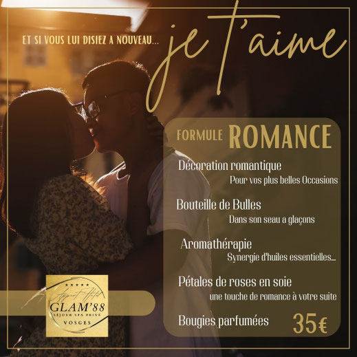 image couple romantique amoureux s'embrassant - Romule Romance à 35 euros - Gite spa privé glam88 Vosges