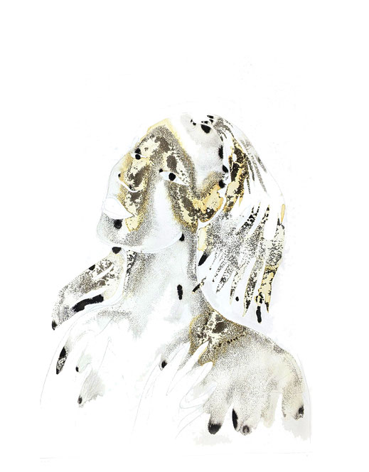 der Schei, weibliches Portrait, abstrakt, aquarell, fraktalkunst, tee und tinte auf papier