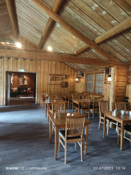 Dit is de oude eetzaal van het hotel, nu meestal in dienst als ontbijtzaal. 