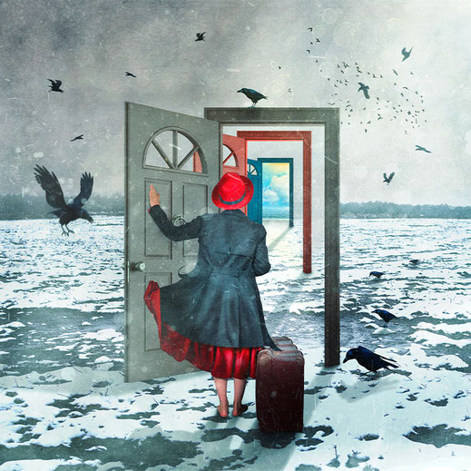 There's always a Door, 2021, Fotografie, Fotocollage, digitale Bearbeitung und Malerei, 30x30cm, 50x50cm, 90x90cm