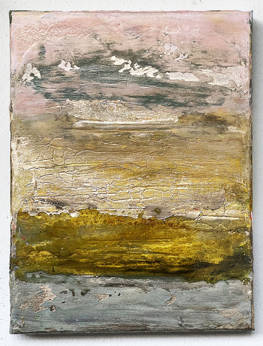 Pink Lake. Acrylics, ink and bronze powder on canvas, 30x40 cm