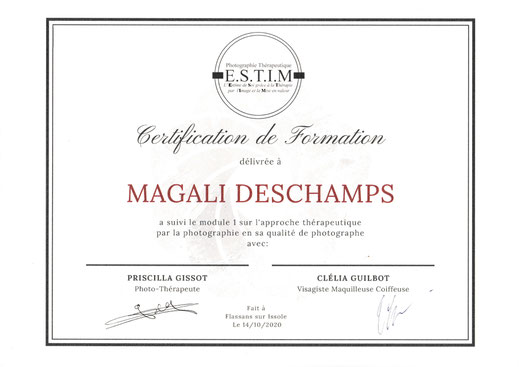 Certification ESTIM  (l'Estime de Soi grâce à la Thérapie par l'Image et la Mise en valeur)