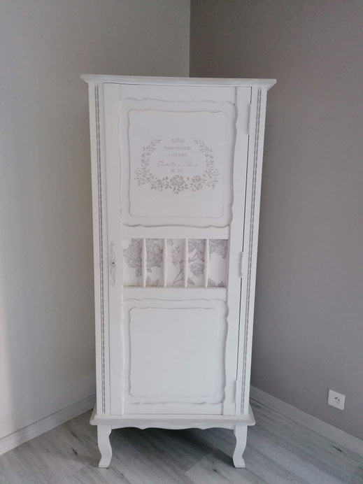 relooking restauration de meubles ancien chambre armoire chevet commode bonnetière miroir patine shabby blanc gris le mans sarthe