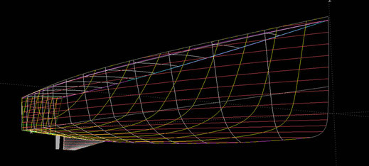 The hull of the semi displacement and fuel efficient motor boat