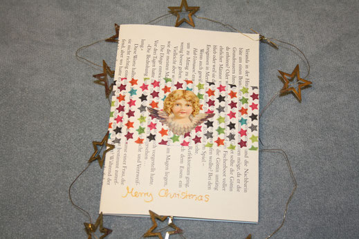 Weihnachtskarten selber machen; Idee upcycling Buch, Karten aus alten Buchseiten, Caballo Couture, Bastelidee Weihnachten, Karten selber basteln, Glückwunschkarten selber machen