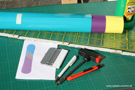 Snowboard upcycling; Pimp up your Snowboard; Snowboard mit Folie bekleben