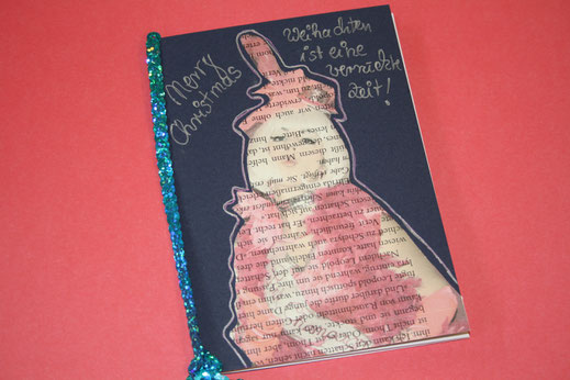 Weihnachtskarten selber machen; Idee upcycling Buch, Karten aus alten Buchseiten, Caballo Couture, Bastelidee Weihnachten, Karten selber basteln, Glückwunschkarten selber machen