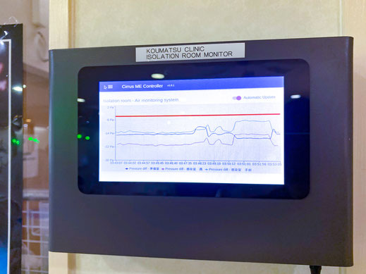 シーラス・メディカルの陰圧室監視モニター（24時間常時監視）