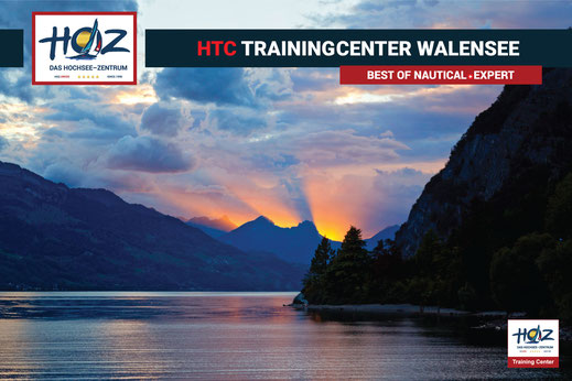 HTC Trainingcenter Walensee – HOZ Hochseeschein-Ausbildung bei spektakulärem Sonnenuntergang am Walensee.