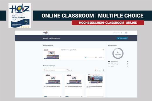 HOZ Online Classroom Multiple Choice – interaktive Lernplattform mit zielgerichteten Hochseeschein-Übungsaufgaben für den Prüfungserfolg.