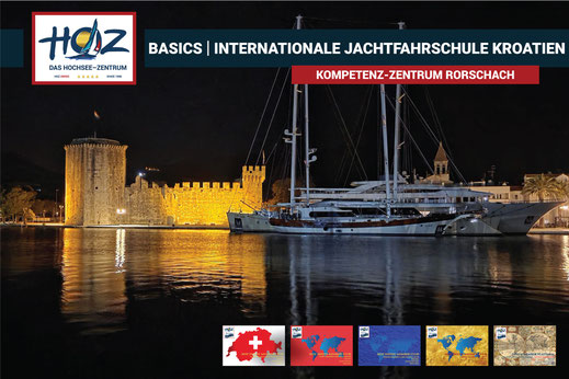 Stimmungsvoller Abend im Jachthafen Sukošan, Kroatien – Ausgangspunkt der HOZ Hochsee-Jachtfahrschule des Kompetenz-Zentrums Rorschach.