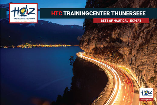 HTC Trainingcenter Thunersee – HOZ Hochseeschein-Ausbildung am Thunersee, stimmungsvolle Abendaufnahme mit Seeblick.