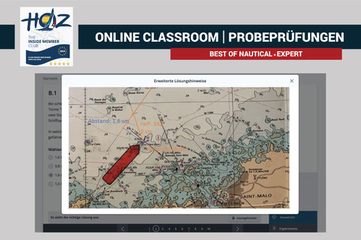Digitale Hochseeschein Probeprüfung mit Seekarten im HOZ Online Classroom – realistische Prüfungssimulation für CCS und SYA.