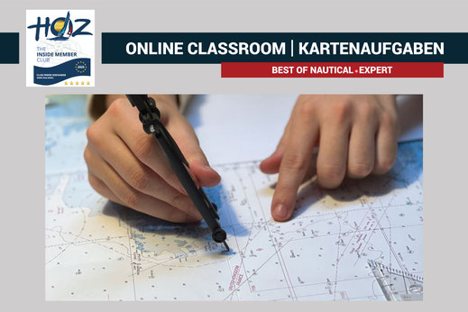 Hand navigiert mit Zirkel auf Seekarte – Hochseeschein Kartenaufgaben für effizientes Online-Training zur Schweizer Hochseescheinprüfung.