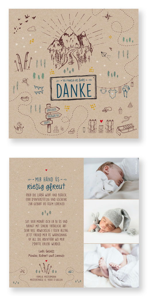 Dankeskarte Schweiz Geburt Baby kreativ spezial