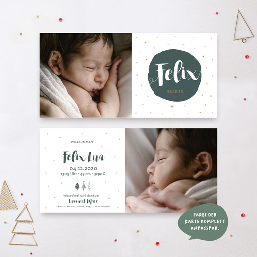Weihnachtskarte Baby Geburtskarte Baby mit Weihnachstmotiv Babykarte kartendings.ch Schweiz