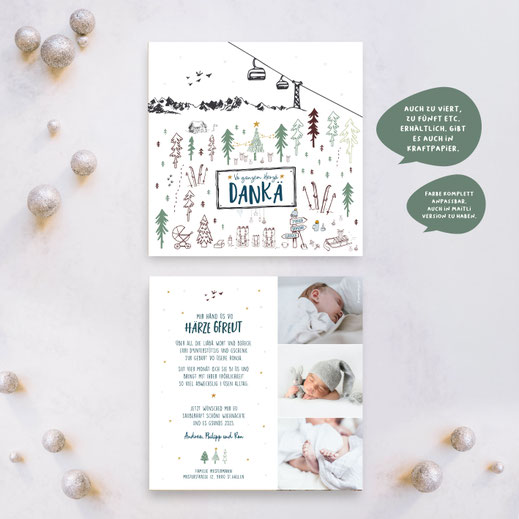 Weihnachtskarte Baby Geburtskarte Baby mit Weihnachstmotiv Babykarte kartendings.ch Schweiz