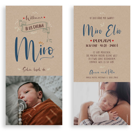 Geburtskarte Geburtsanzeige Schweiz kreativ günstig Handlettering Letterpress Junge kartendings