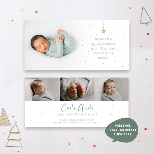 Weihnachtskarte Baby Geburtskarte Baby mit Weihnachstmotiv Babykarte kartendings.ch Schweiz