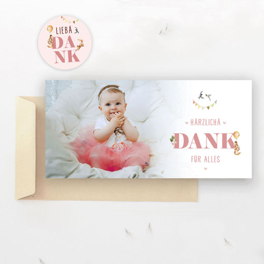 Dankeskarte Baby mit Foto Schweiz