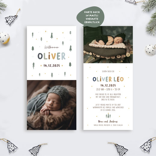 Weihnachtskarte Baby Geburtskarte Baby mit Weihnachstmotiv Babykarte kartendings.ch Schweiz