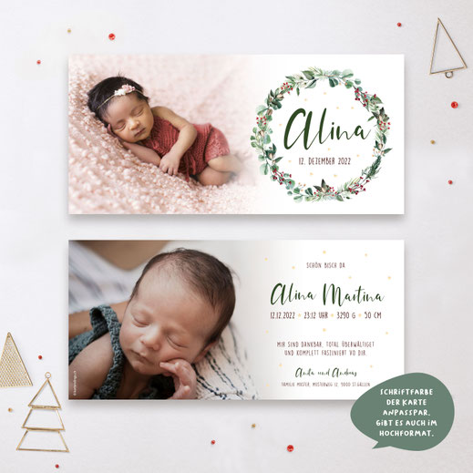Weihnachtskarte Baby Geburtskarte Baby mit Weihnachstmotiv Babykarte kartendings.ch Schweiz