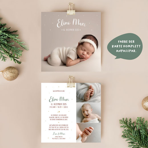Weihnachtskarte Baby Geburtskarte Baby mit Weihnachstmotiv Babykarte kartendings.ch Schweiz