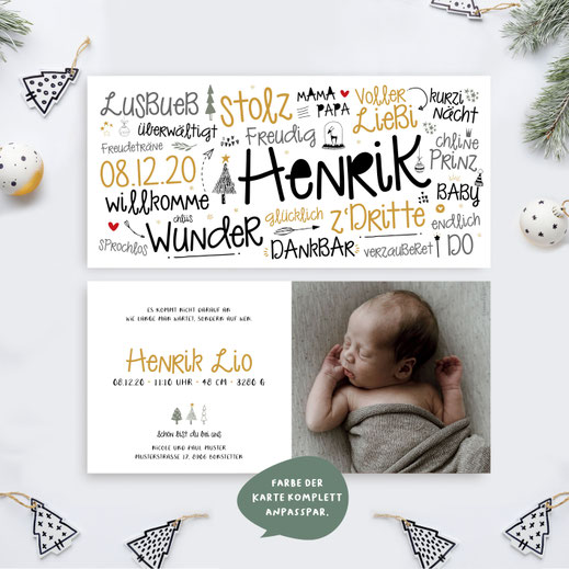 Weihnachtskarte Baby Geburtskarte Baby mit Weihnachstmotiv Babykarte kartendings.ch Schweiz