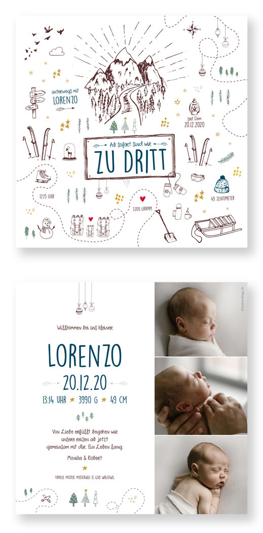 Weihnachtskarte Baby Geburtskarte Baby mit Weihnachstmotiv Babykarte kartendings.ch Schweiz