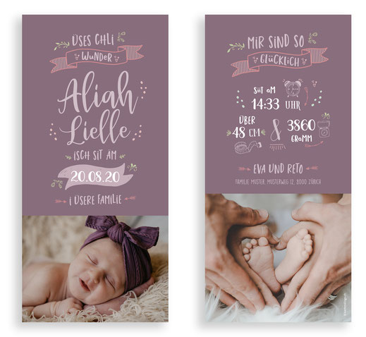 Geburtskarte speziell kreativ Lettering Schweiz Schiefertafel Geburtsanzeige kartendings