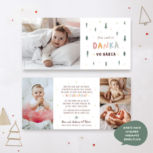 Weihnachtskarte Baby Geburtskarte Baby mit Weihnachstmotiv Babykarte kartendings.ch Schweiz