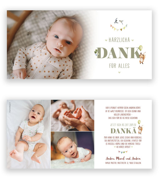 Dankeskarte Geburt Baby Schweiz kartendings Text