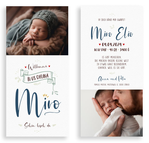 Geburtskarte Geburtsanzeige Schweiz kreativ günstig Handlettering Letterpress Junge kartendings
