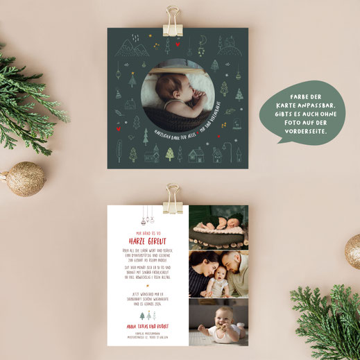Weihnachtskarte Baby Geburtskarte Baby mit Weihnachstmotiv Babykarte kartendings.ch Schweiz