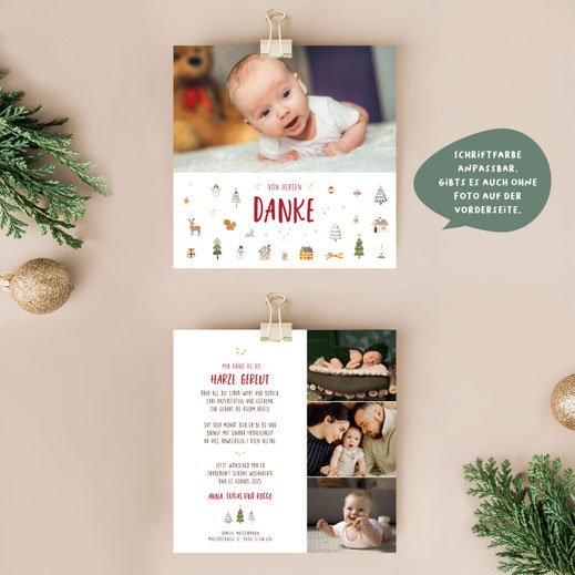 Weihnachtskarte Baby Geburtskarte Baby mit Weihnachstmotiv Babykarte kartendings.ch Schweiz