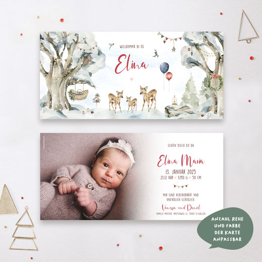 Weihnachtskarte Baby Geburtskarte Baby mit Weihnachstmotiv Babykarte kartendings.ch Schweiz