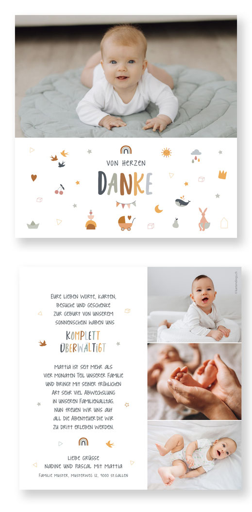 Geburtskarte Baby farbig froh kreativ speziell kartendings
