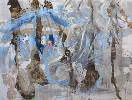 3 Gods, 2019, Öl und Kaffee auf Leinwand, 145 x 190 cm