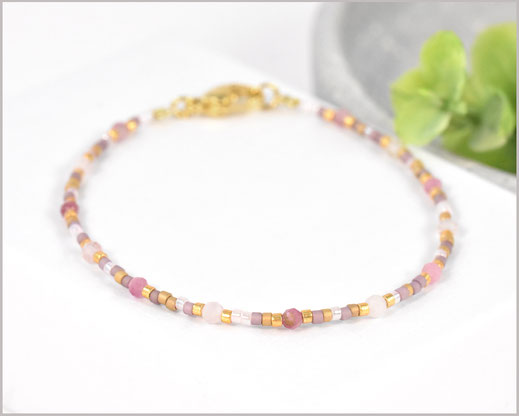 Turmalin + Rosenquarz Edelstein Armband  3 mm mit Mijuki Perlen Mix  28,90 €