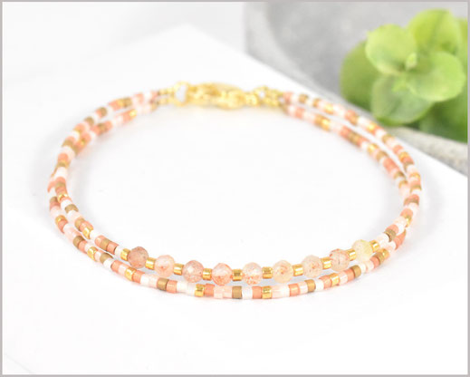 Sunstone / Sonnenstein Edelstein Armband  3 mm mit Miyuki Perlen Mix  28,90 €