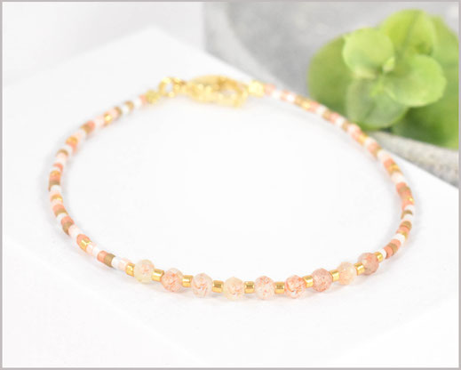 Sunstone / Sonnenstein Edelstein Armband  3 mm mit Miyuki Perlen Mix  28,90 €