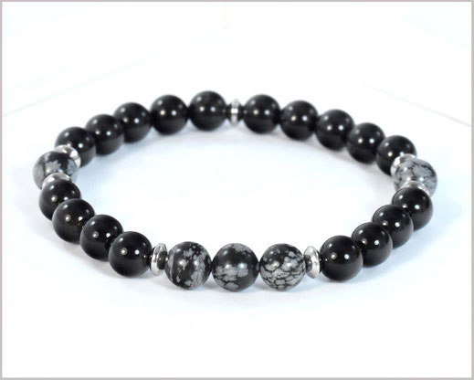 Herren Armband mit Obsidian Edelsteinen und Edelstahl Perlen