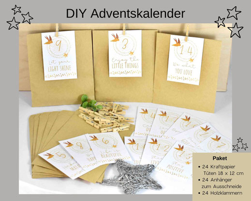 Adventskalender DIY mit Papiertüten, Zahlen und Holzklammern 12,90 €