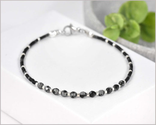 Edelstein Armband mit 3 mm Schneeflocken-Obsidian  kombiniert mit Myuki Perlen Mix 1  27,90 €