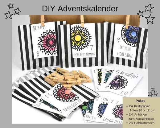 Adventskalender DIY mit Papiertüten, Zahlen und Holzklammern 12,90 €