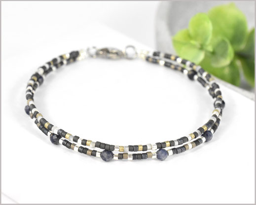  Saphir Armband 3 mm mit Miyuki, 2 reihig  39,90 €