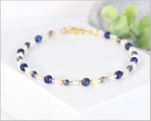 Saphir - Rosenquarz -Bergkristall - Lapislazuli Edelstein Kette 3 mm mit  925 Silber - vergoldet  39,90 €