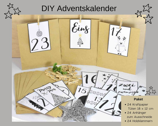 Adventskalender DIY mit Papiertüten, Zahlen und Holzklammern 12,90 €