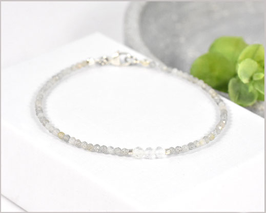 Labradorit Edelstein Armband 2 mm kombiniert mit Bergristall Edelsteinen & 925 Silber  36,90 €